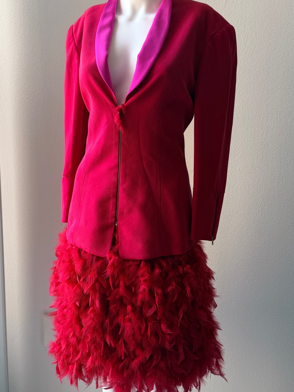 Fuchsia Feather Pencil Blazer dress Upcycled.